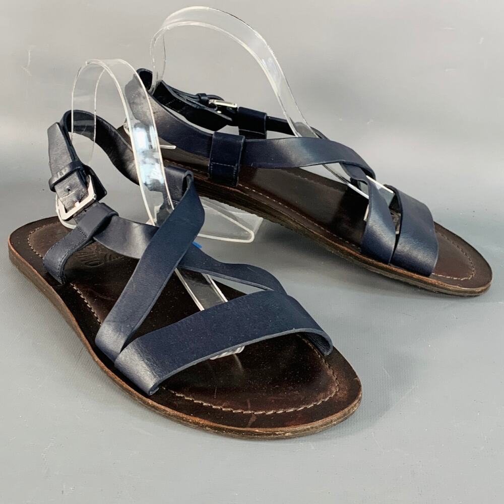 SALVATORE FERRAGAMO Size 8 Navy Brown Leather Strappy Sandals
